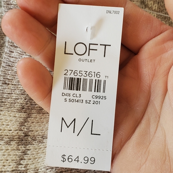 LOFT Plaid Poncho Sweater Cream Neutral Cowlneck L/XL Side Slits Half Sleeve NWT - Picture 8 of 10